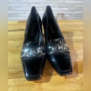 HDEUOLM Black Patent Chain Block Heel Loafers Size 9